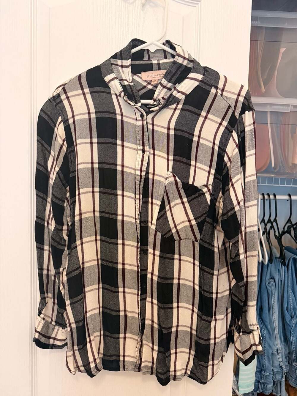 Philosophy Woman Republic Clothing Plaid Button Down Shirt Size 0X Black